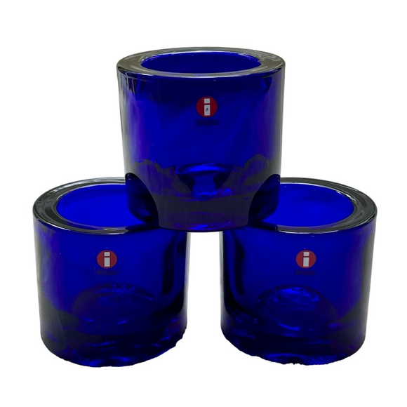 Set 3 Vintage Marimekko Iittala Kivi Cobalt Blue Votive Candle Holders 1990’s - Picture 1 of 10
